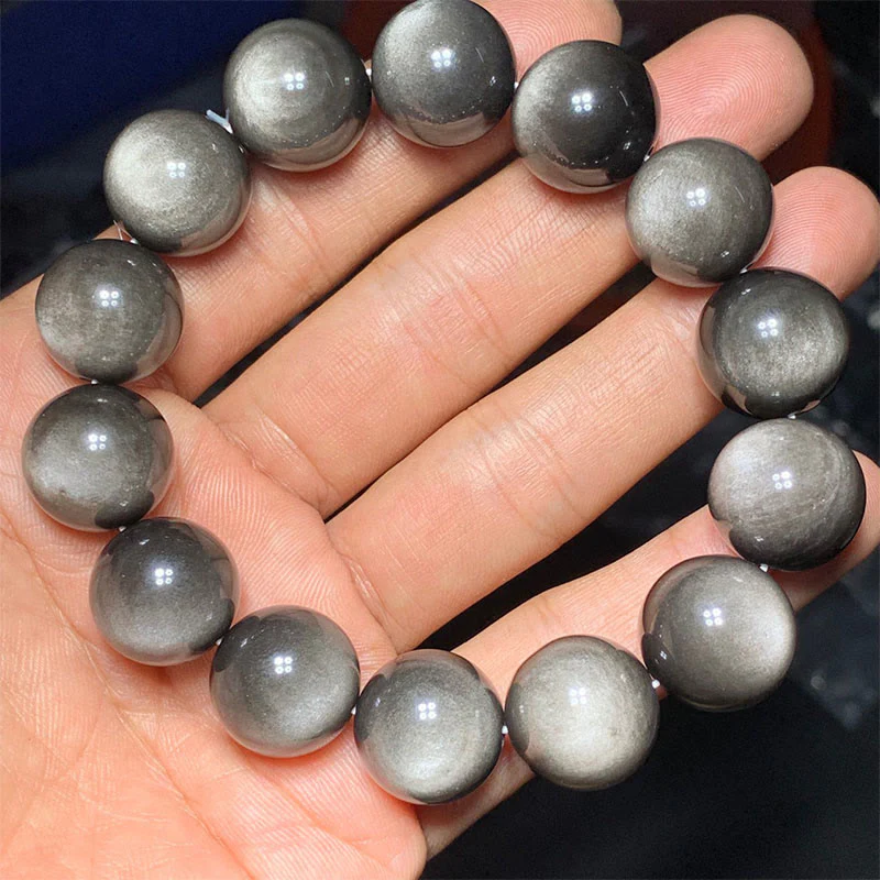 Braccialetto di protezione lenitiva in ossidiana lucida d'argento naturale Buddha Stones - Image 22