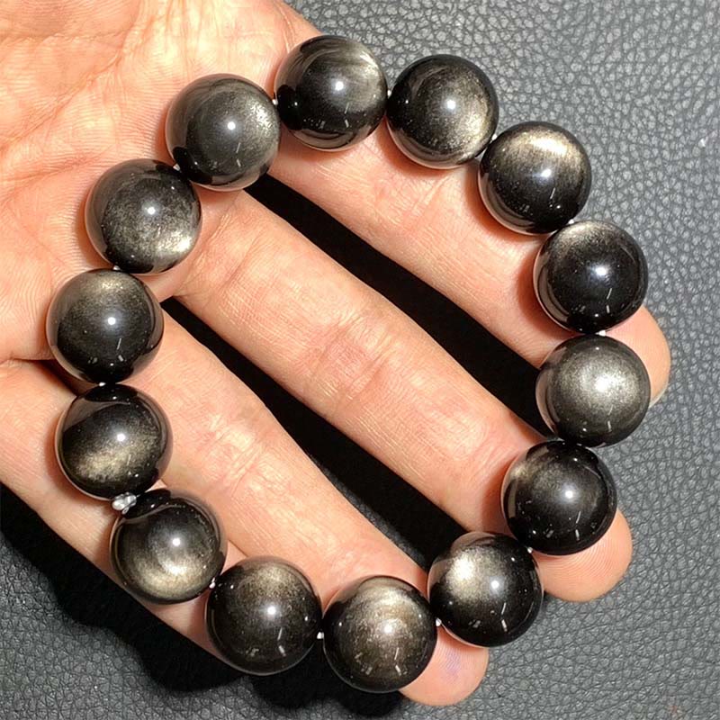 Braccialetto di protezione lenitiva in ossidiana lucida d'argento naturale Buddha Stones - Image 24