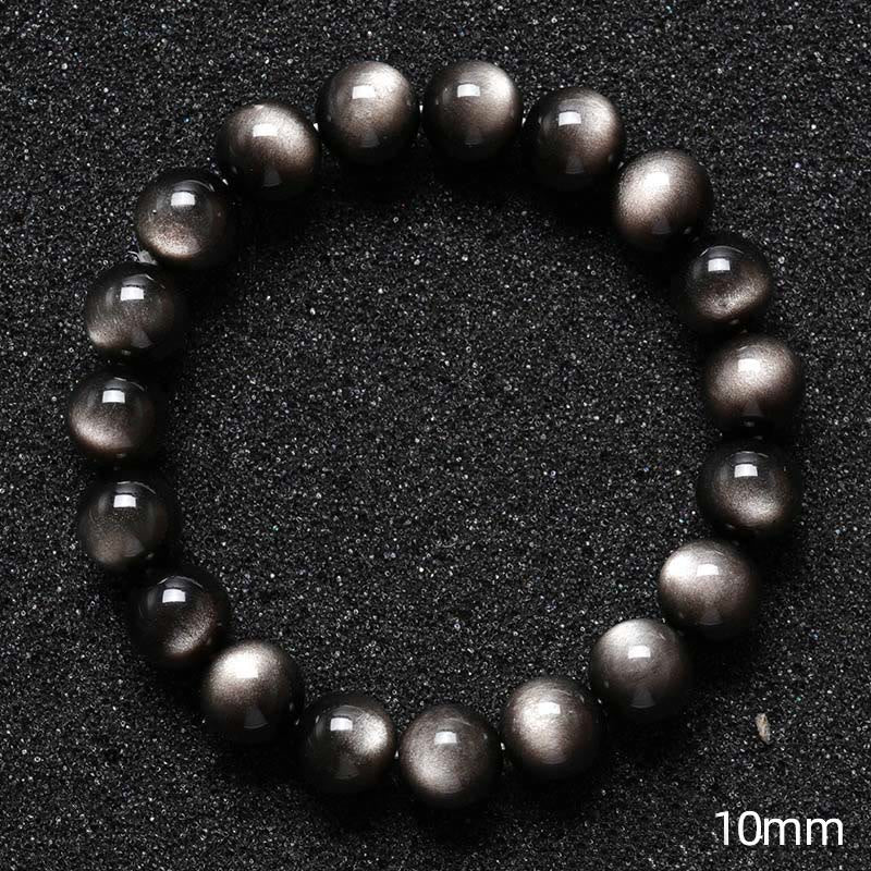 Braccialetto di protezione lenitiva in ossidiana lucida d'argento naturale Buddha Stones - Image 7