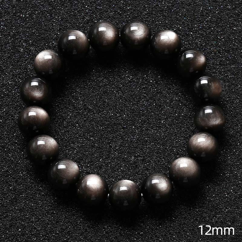 Braccialetto di protezione lenitiva in ossidiana lucida d'argento naturale Buddha Stones - Image 8