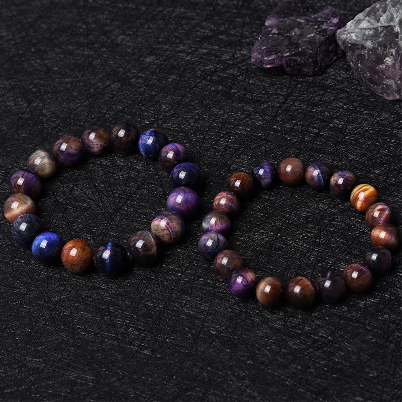 Braccialetto di protezione naturale con occhio di tigre viola Buddha Stones - Image 2