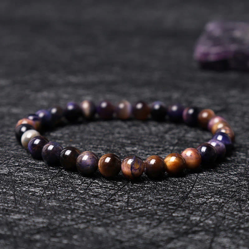 Braccialetto di protezione naturale con occhio di tigre viola Buddha Stones - Image 4