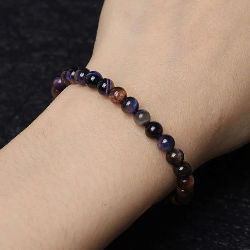 Braccialetto di protezione naturale con occhio di tigre viola Buddha Stones - Image 5