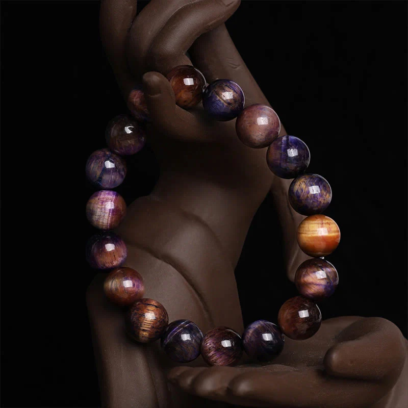 Braccialetto di protezione naturale con occhio di tigre viola Buddha Stones - Image 9