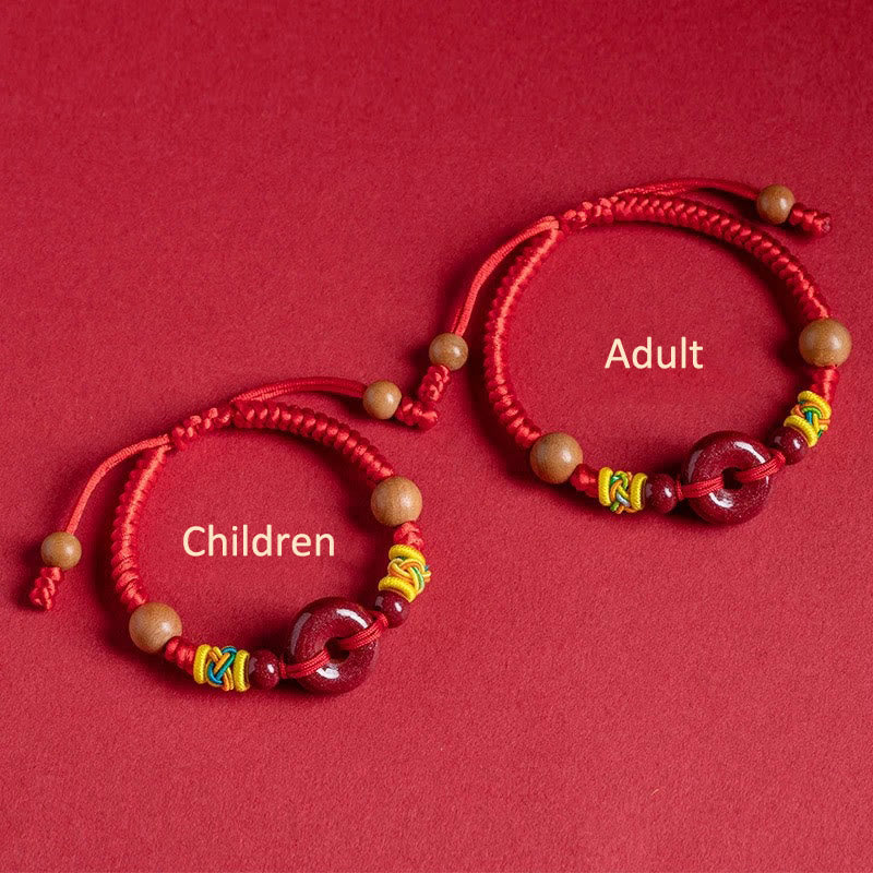 Braccialetto di protezione per adulti e bambini Buddha Stones, corda rossa, fibbia della pace in legno di pesca e cinabro - Image 3
