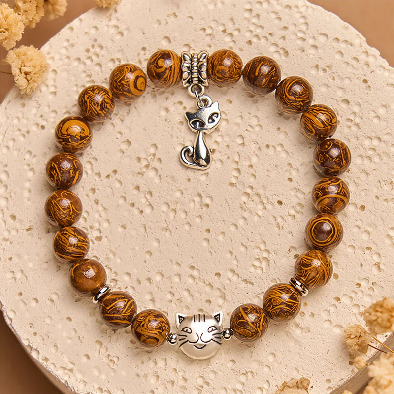 Braccialetto di protezione per la testa del gattino in pietra naturale Buddha Stones
