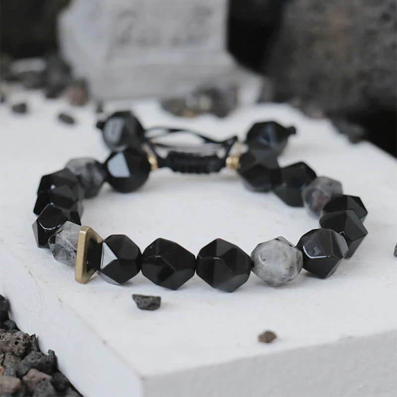 Braccialetto di purificazione con pietra glitterata nera e ossidiana nera - Image 3