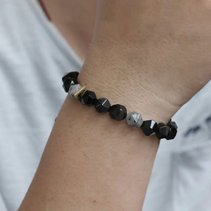 Braccialetto di purificazione con pietra glitterata nera e ossidiana nera - Image 5