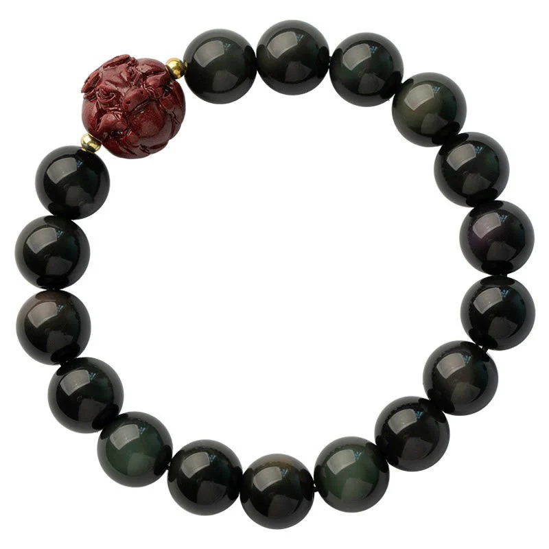 Braccialetto di purificazione naturale in ossidiana nera e cinabro dello zodiaco cinese Buddha Stones - Image 13