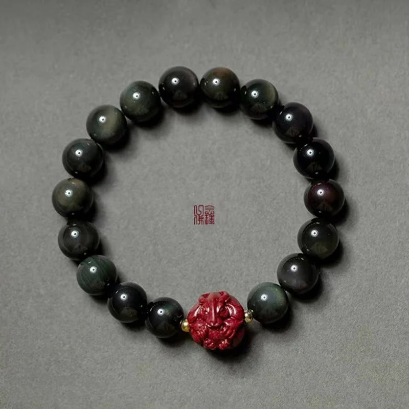 Braccialetto di purificazione naturale in ossidiana nera e cinabro dello zodiaco cinese Buddha Stones - Image 16