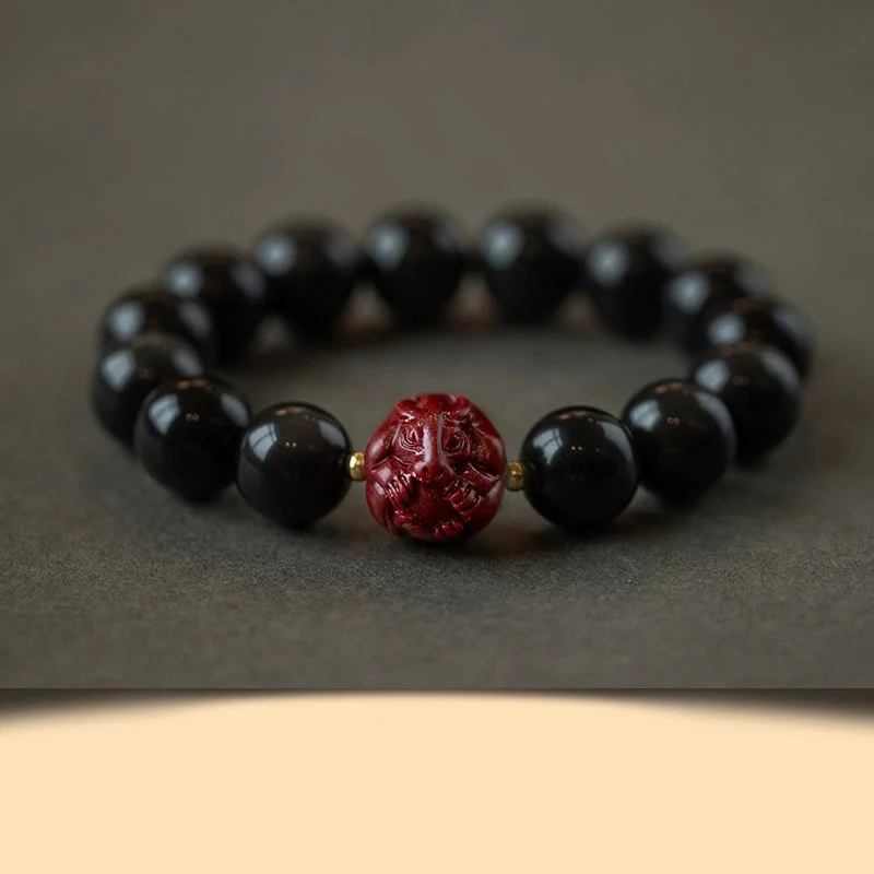 Braccialetto di purificazione naturale in ossidiana nera e cinabro dello zodiaco cinese Buddha Stones - Image 29