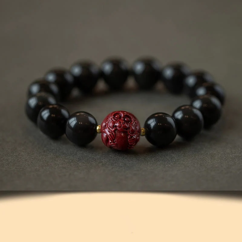 Braccialetto di purificazione naturale in ossidiana nera e cinabro dello zodiaco cinese Buddha Stones - Image 33