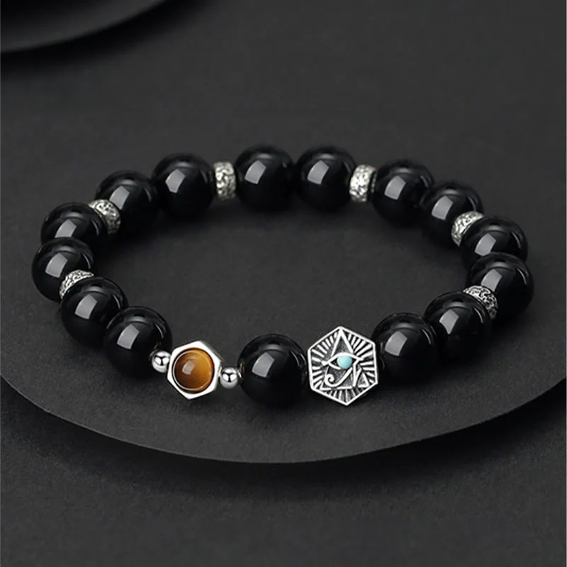 Braccialetto di purificazione Occhio di Tigre Occhio della Provvidenza in Argento Sterling 925 Buddha Stones