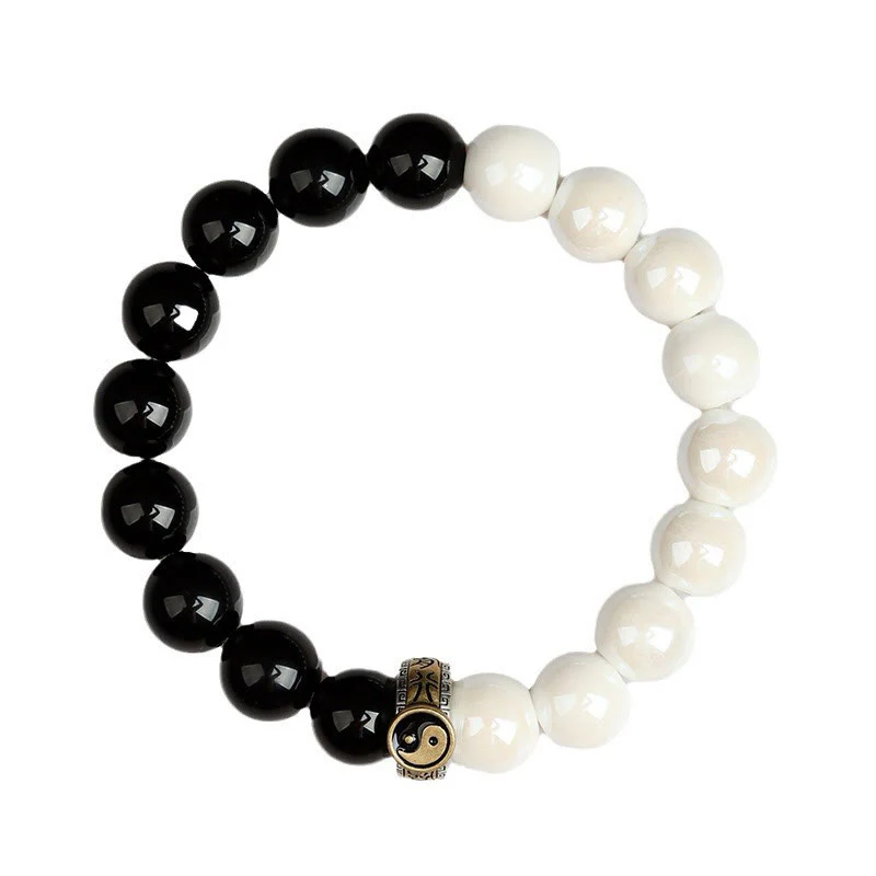 Braccialetto di realizzazione Yin Yang con perline di porcellana bianca e ossidiana nera Buddha Stones - Image 12