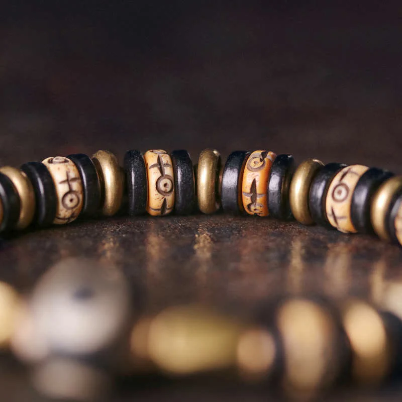 Braccialetto di forza in perline di osso tibetano e legno di ebano con Buddha Stones - Image 8