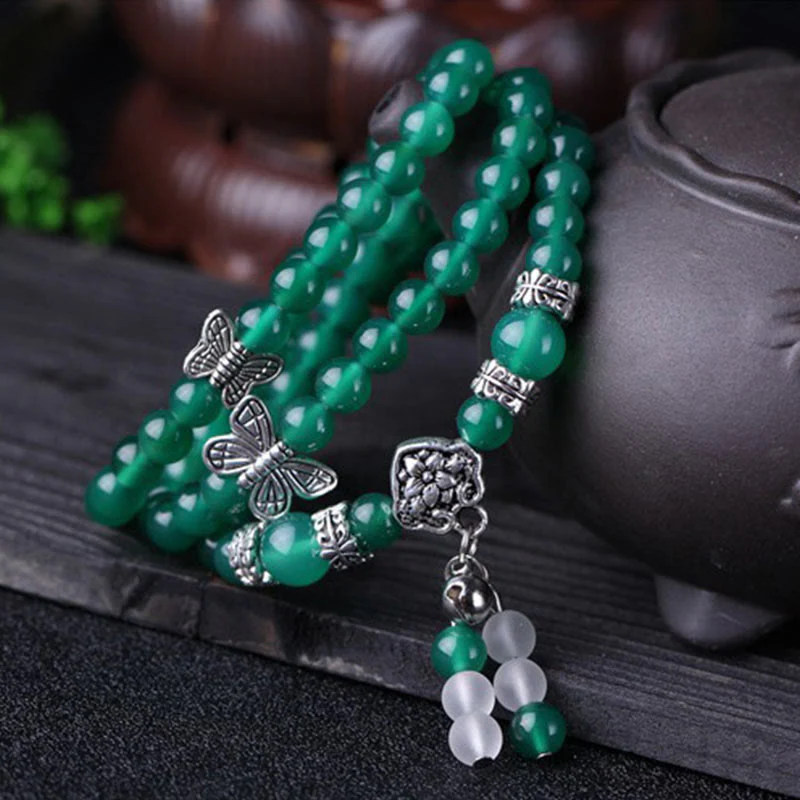 Braccialetto di supporto a farfalla in agata verde naturale Buddha Stones - Image 2