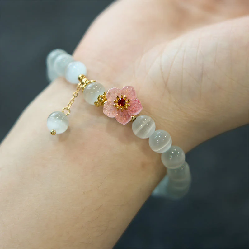 Braccialetto di supporto con fiori rosa e occhio di gatto in crisoberillo Buddha Stones - Image 5