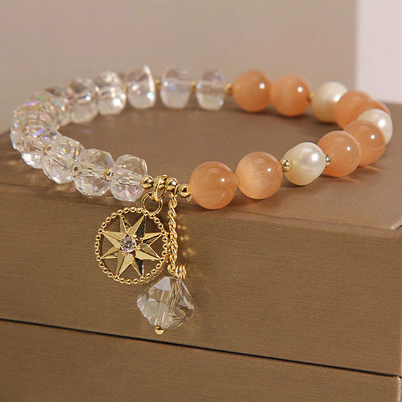 Braccialetto di supporto con stella di cristallo bianco e occhio di gatto arancione Buddha Stones - Image 6
