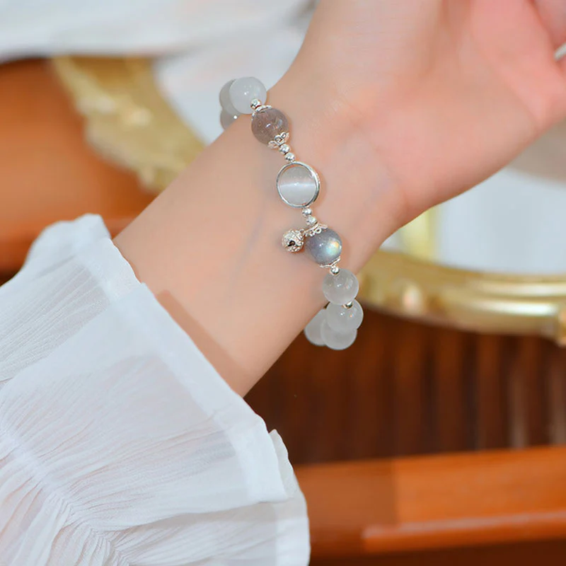 Braccialetto di supporto dell'amore con pietra di luna e occhio di gatto in argento sterling 925 Buddha Stones - Image 3