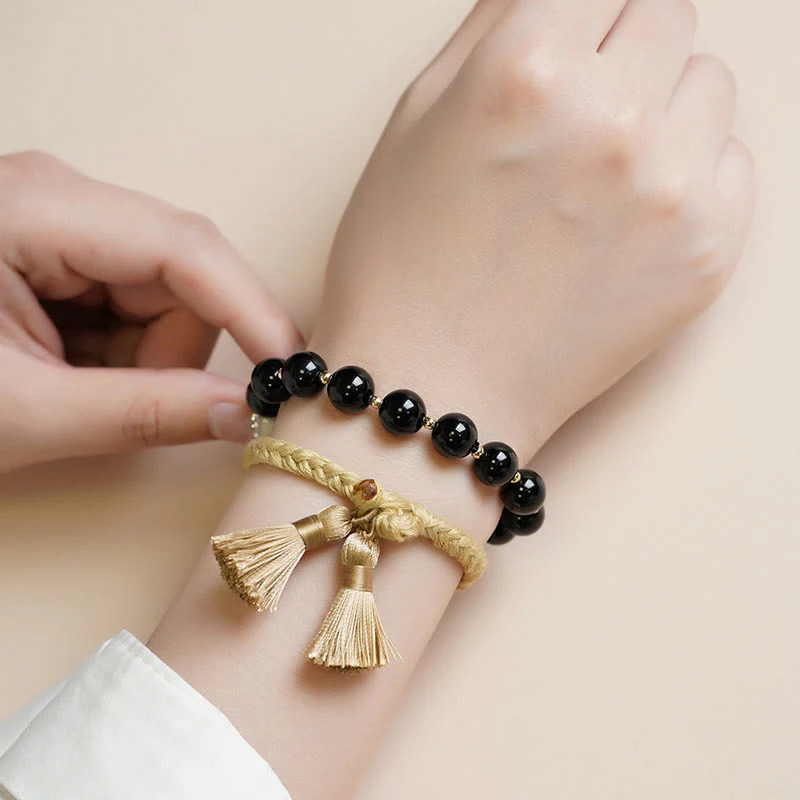 Braccialetto di supporto e protezione con perline di onice nero Buddha Stones 2 pezzi - Image 3