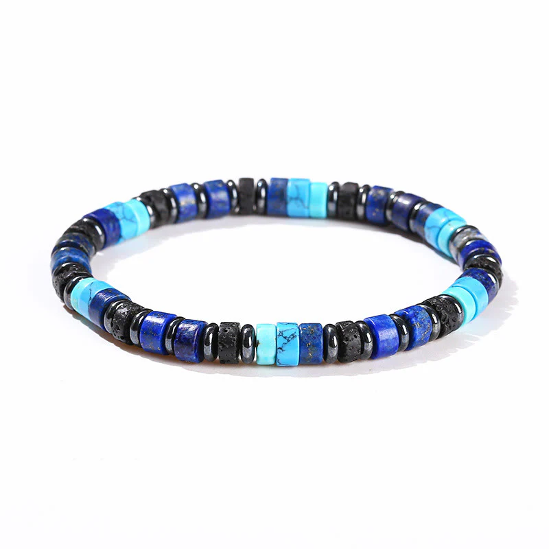 Braccialetto di supporto in Buddha Stones, ematite, turchese, lazurite, lapislazzuli, pietra lavica, glitter nero - Image 2