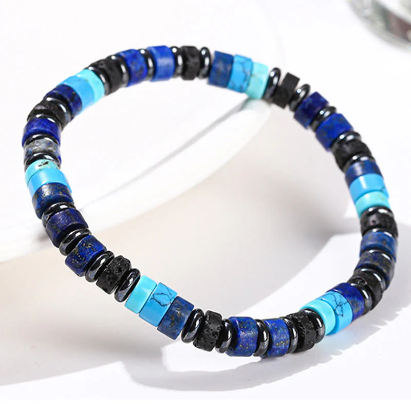 Braccialetto di supporto in Buddha Stones, ematite, turchese, lazurite, lapislazzuli, pietra lavica, glitter nero - Image 4