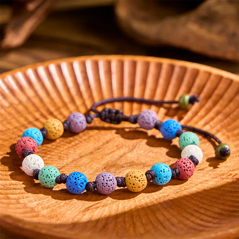 Braccialetto di supporto in pietra lavica colorata Buddha Stones - Image 3