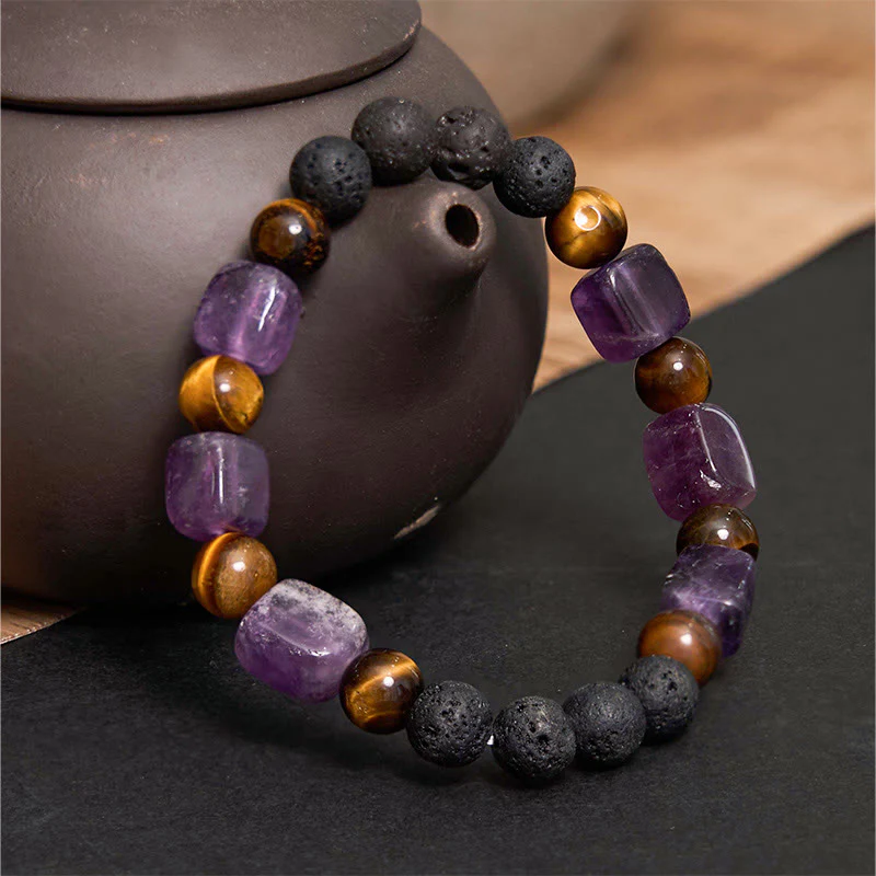 Braccialetto di supporto in pietra lavica con vari cristalli Buddha Stones - Image 2