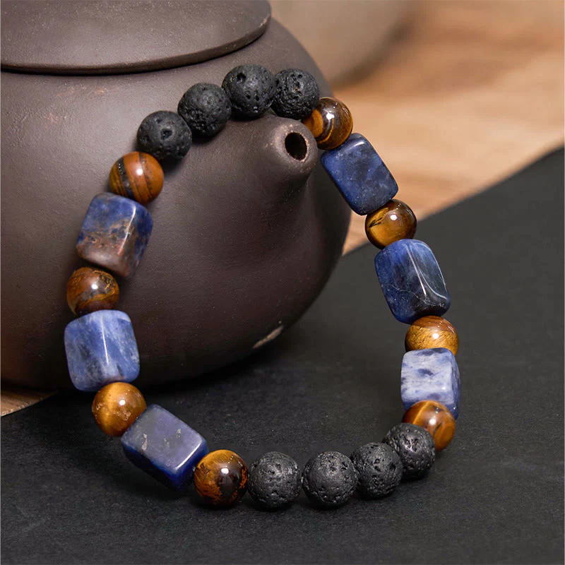 Braccialetto di supporto in pietra lavica con vari cristalli Buddha Stones - Image 42