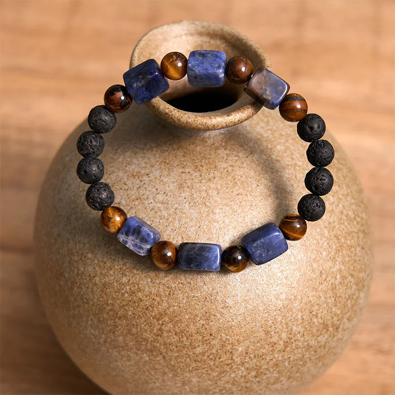 Braccialetto di supporto in pietra lavica con vari cristalli Buddha Stones - Image 43