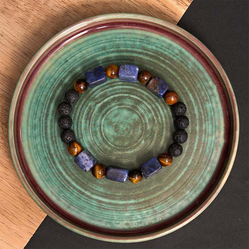 Braccialetto di supporto in pietra lavica con vari cristalli Buddha Stones - Image 47