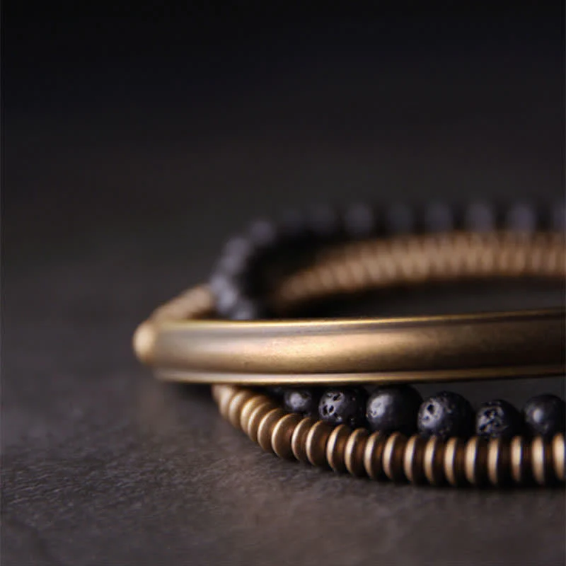Braccialetto di supporto in rame con roccia lavica vintage Buddha Stones - Image 11