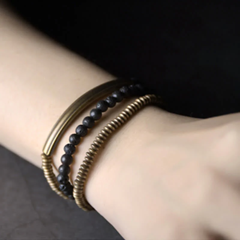 Braccialetto di supporto in rame con roccia lavica vintage Buddha Stones - Image 4