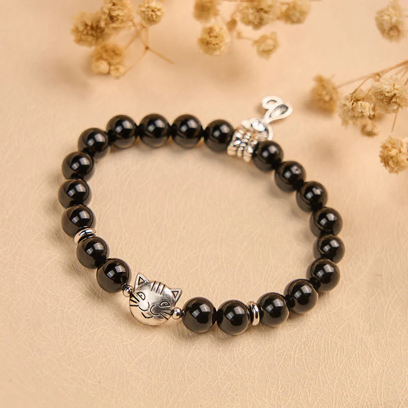 Braccialetto di supporto per gattini in onice nero naturale Buddha Stones - Image 2