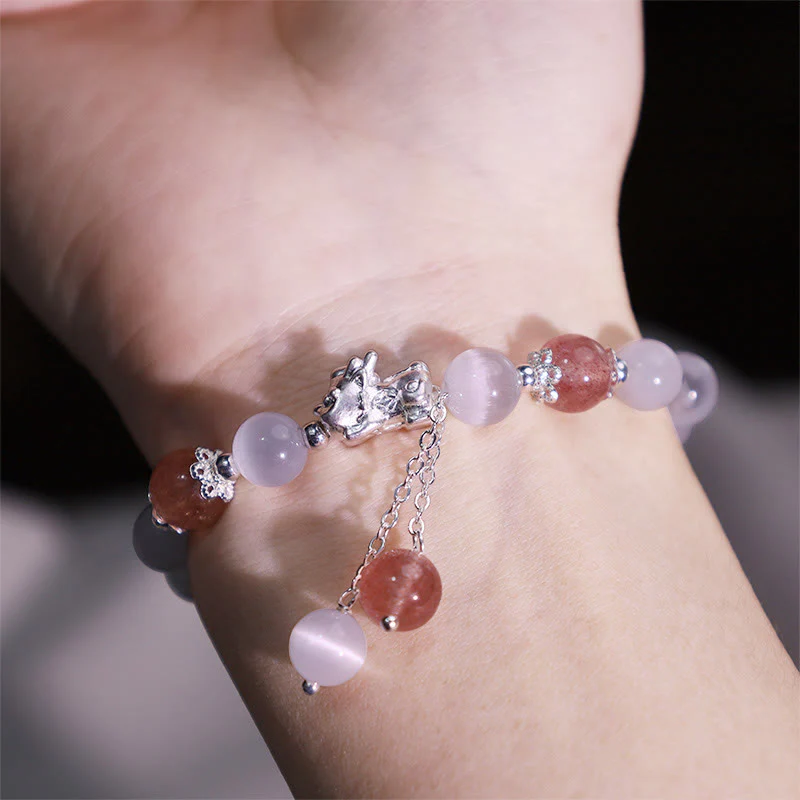 Braccialetto di supporto PiXiu in quarzo fragola con pietra lunare naturale occhio di gatto Buddha Stones - Image 11