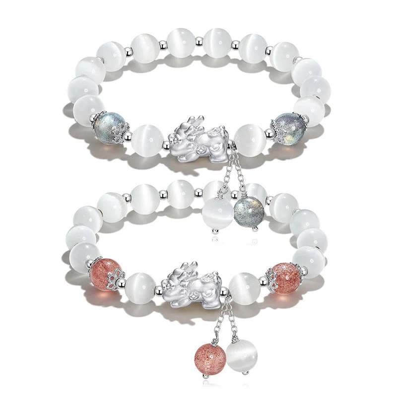Braccialetto di supporto PiXiu in quarzo fragola con pietra lunare naturale occhio di gatto Buddha Stones - Image 13