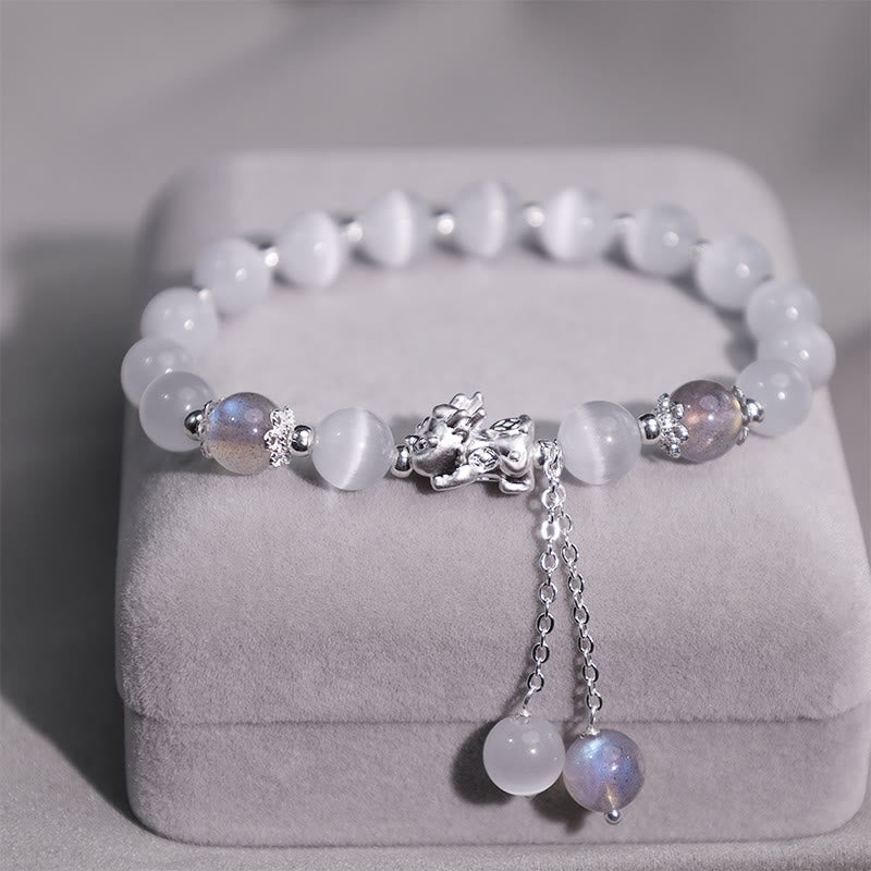 Braccialetto di supporto PiXiu in quarzo fragola con pietra lunare naturale occhio di gatto Buddha Stones - Image 4