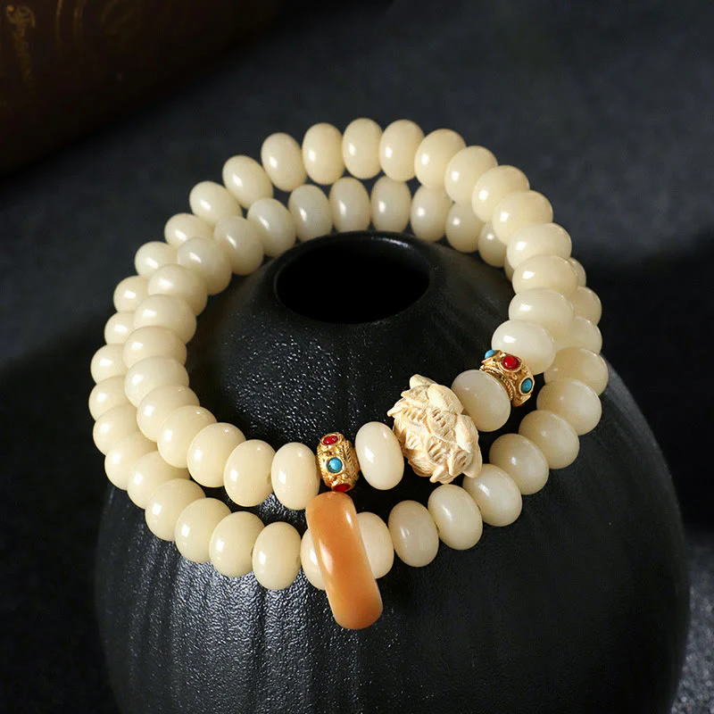 Braccialetto doppio giro Buddha Stones Bodhi Seed Peach Wood Lotus Wealth - Image 11