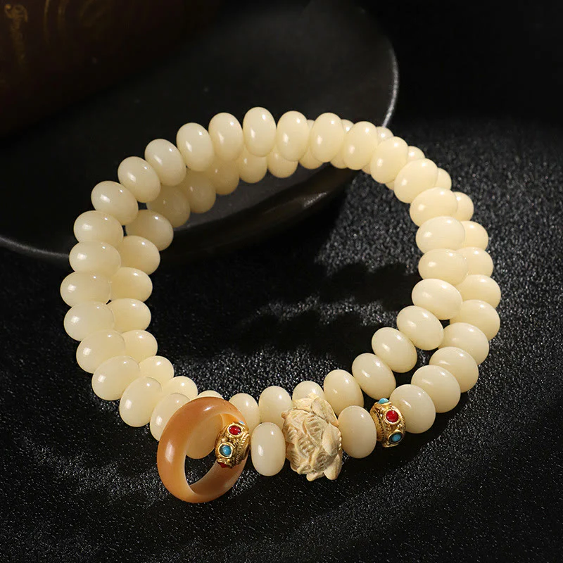 Braccialetto doppio giro Buddha Stones Bodhi Seed Peach Wood Lotus Wealth - Image 12
