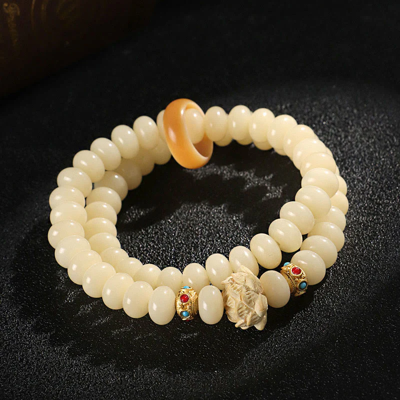 Braccialetto doppio giro Buddha Stones Bodhi Seed Peach Wood Lotus Wealth - Image 2