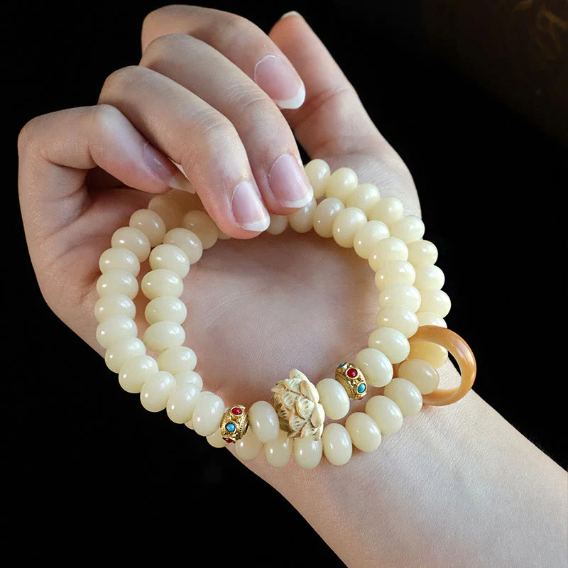 Braccialetto doppio giro Buddha Stones Bodhi Seed Peach Wood Lotus Wealth - Image 4