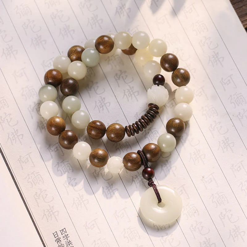 Braccialetto doppio giro Buddha Stones Bodhi Seed Sandalo verde Lotus Peace Buckle Harmony