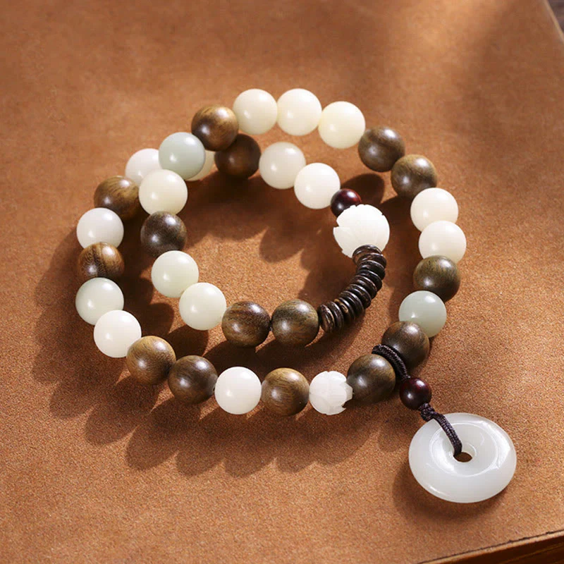 Braccialetto doppio giro Buddha Stones Bodhi Seed Sandalo verde Lotus Peace Buckle Harmony - Image 2