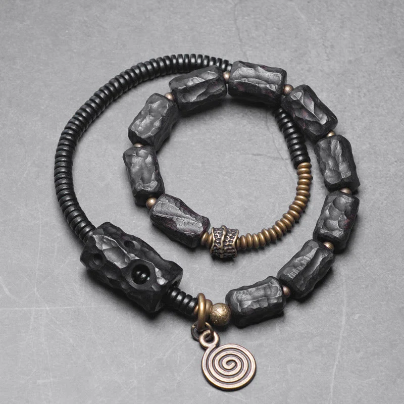 Braccialetto doppio giro Buddha Stones Ebano Legno Rame Ottone Agata Rossa Pace - Image 10
