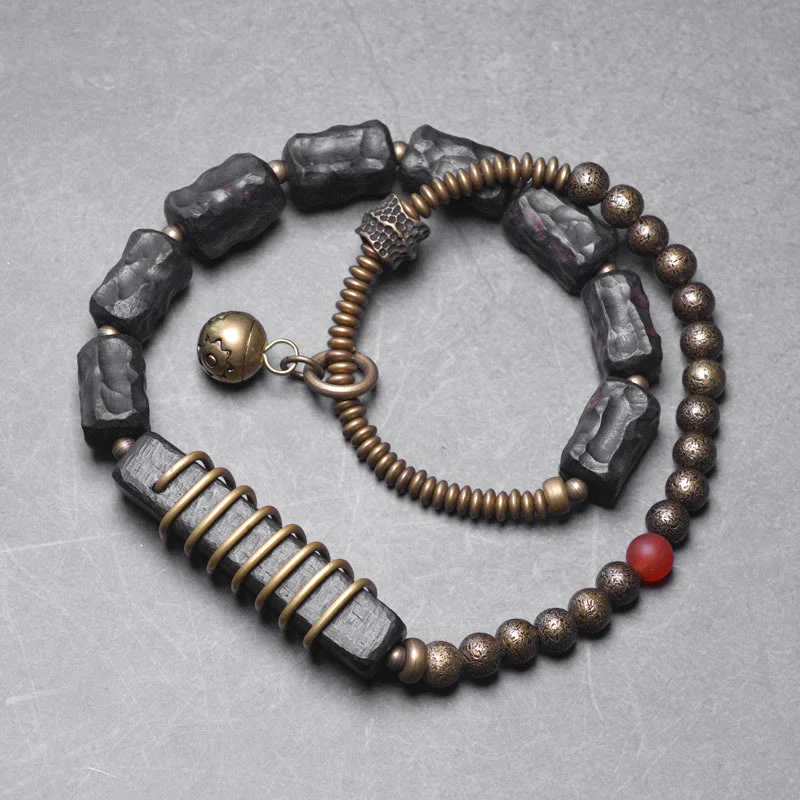 Braccialetto doppio giro Buddha Stones Ebano Legno Rame Ottone Agata Rossa Pace - Image 12