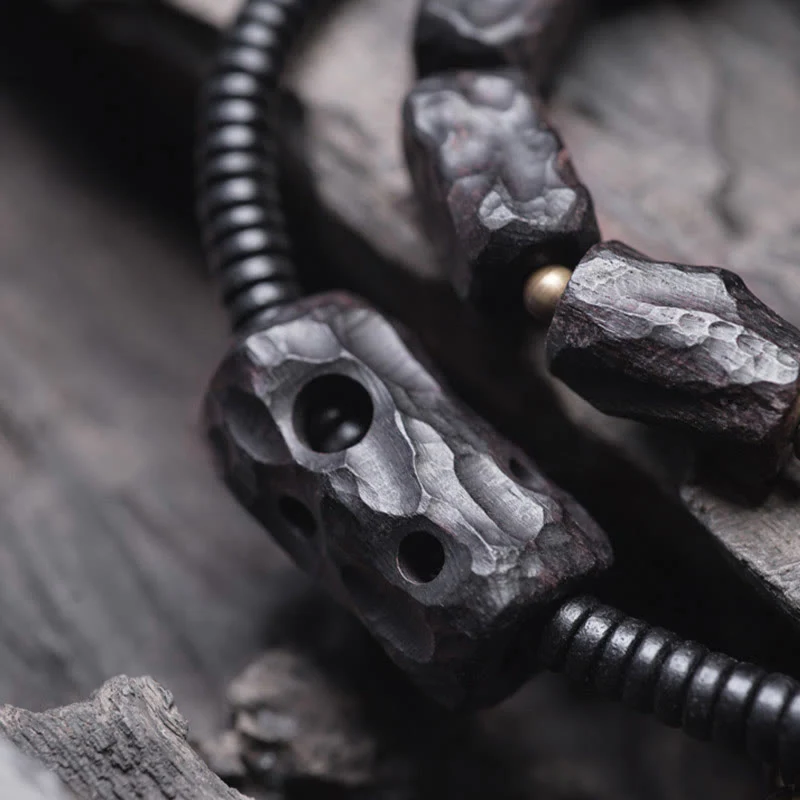 Braccialetto doppio giro Buddha Stones Ebano Legno Rame Ottone Agata Rossa Pace - Image 3
