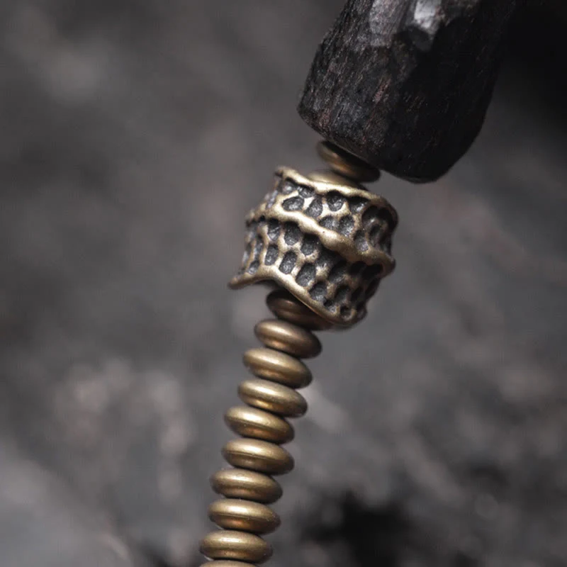 Braccialetto doppio giro Buddha Stones Ebano Legno Rame Ottone Agata Rossa Pace - Image 5
