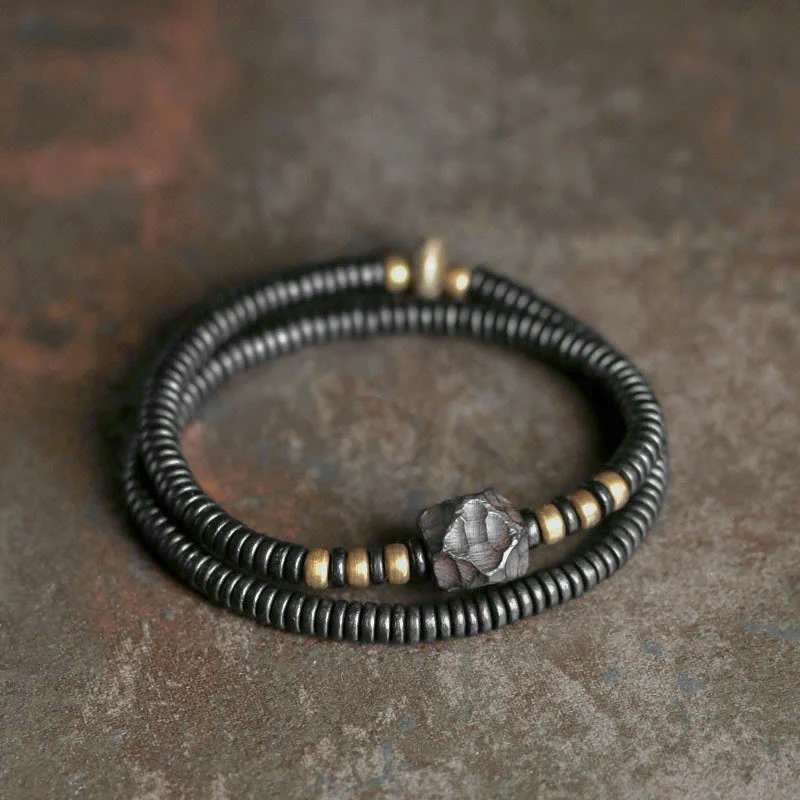 Braccialetto doppio giro Buddha Stones Ebano Legno Rame Ottone Pace - Image 12