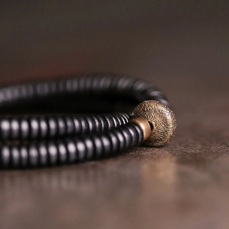 Braccialetto doppio giro Buddha Stones Ebano Legno Rame Ottone Pace - Image 14