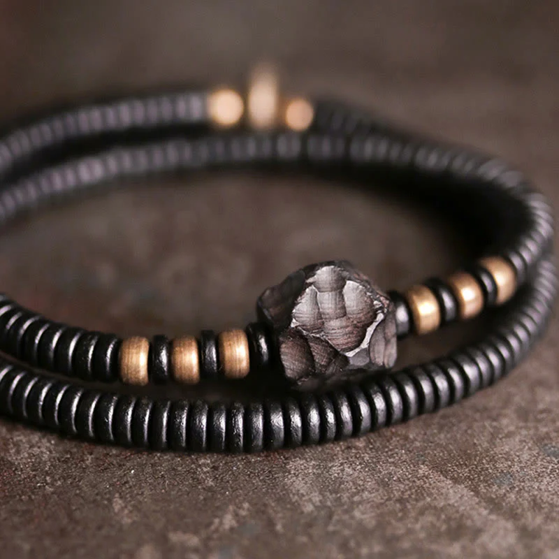 Braccialetto doppio giro Buddha Stones Ebano Legno Rame Ottone Pace - Image 2